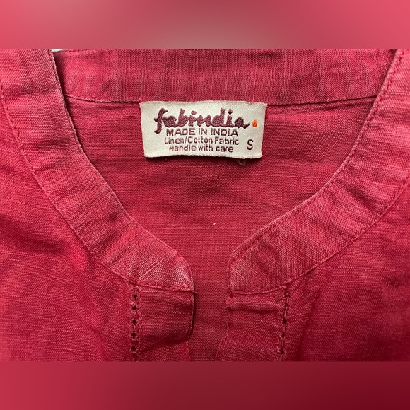 Fab India elegant red linen shirt in Size S, chest upto 34 inches,unique design - Picture 5 of 5